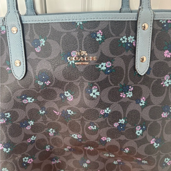Coach Slate Blue & Floral Leather Tote - Picture 7 of 9